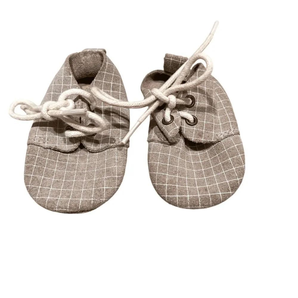 Piper Finn Soft Sole Low Top Leather Oxfords Gray White Grid Size 2